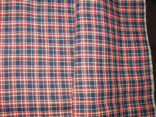 Authentic 1900 Red Blue Homespun Fabric Remnant Primitive Home Table Cloth