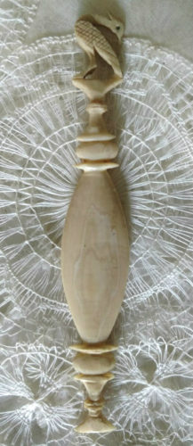 Old Bone Sewing Thread Winder Carved Crane Bird Figure 19th Century