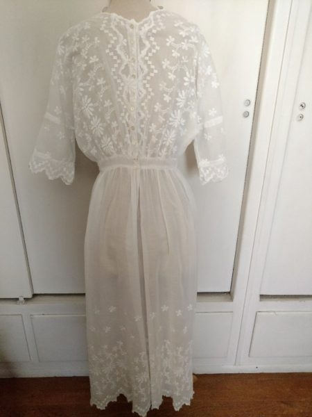 Antique White Edwardian Dress Batiste Embroidery Summer Graduation Wedding