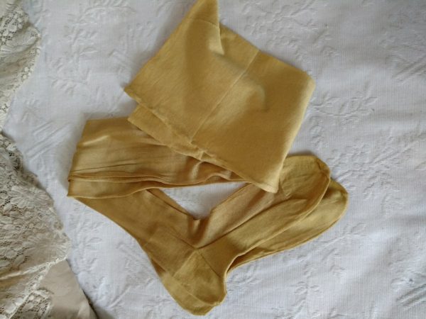 Antique Yellow Silk Rayon Stockings 1920s Flapper Hosiery Full Fashion