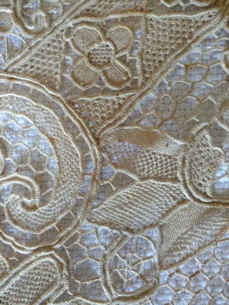 Antique Point Venice Needle Lace Tablecloth Hand Made Flora Scrolls