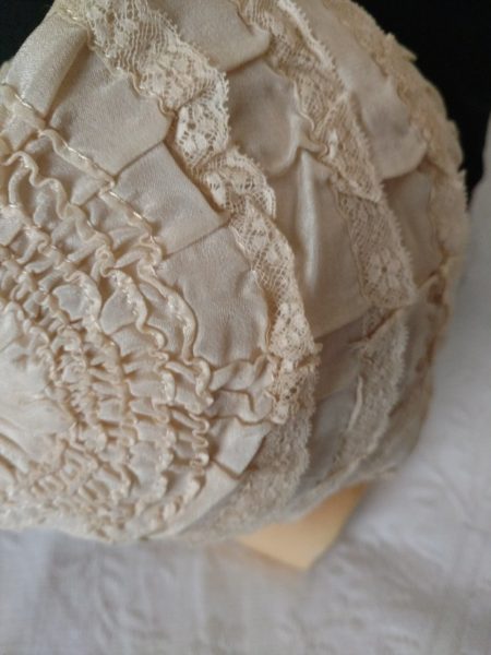 1920s Silk Lace Baby Bonnet Padded Lining Children Vintage