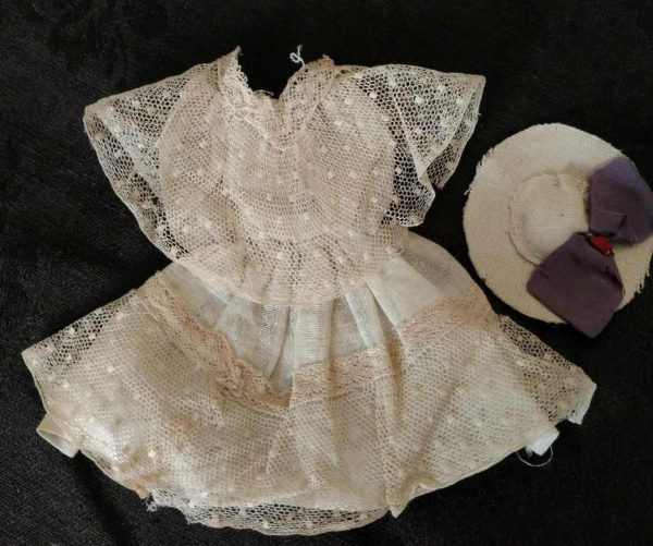 Edwardian Doll Dress Home Sewn White Dress Lace Collar Antique Hat