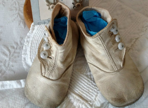 Antique Button High Top Baby Shoes White Leather Vintage 1900s Edwardian