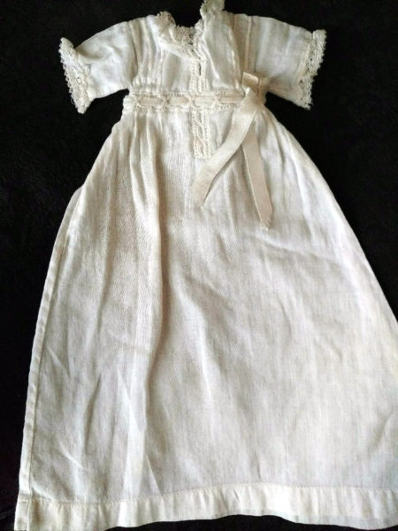 Victorian Baby Doll Infant Long White Cotton Dress Lace Ribbon Trim