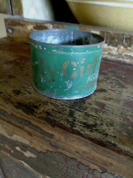 Tin Handle Cup Primitive Americana My Girl Green Paint Gold Stencil 19th Century Victorian Toleware