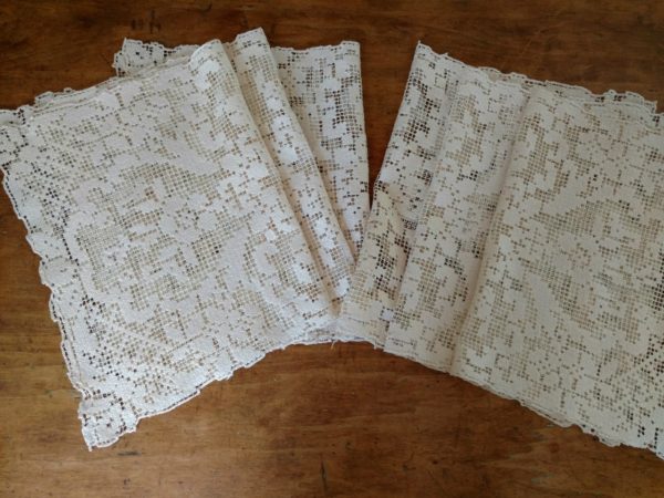 6 Art Deco Darn Net Table Placemats Knotted Filet Lacis Vintage 1930s Lace