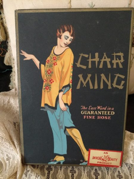 Vintage 1920s Lady Hosiery Gift Box Char-Ming American Beauty Advertising Stockings
