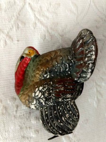 Antique Composition Turkey Candy Container Metal Feet Early 1900s