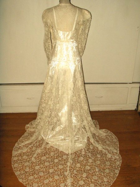 1940 Vintage Alencon Lace Wedding Dress Bridal Gown Satin Slip Undergarment