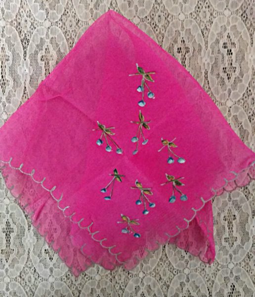 1920 Hand Painted Rose Silk Chiffon Handkerchief Gold Metallic Edging