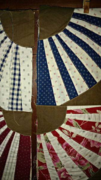 Vintage Fan Quilt Block Pieces 1920s Treadle Machine Sewn Multi Fabrics
