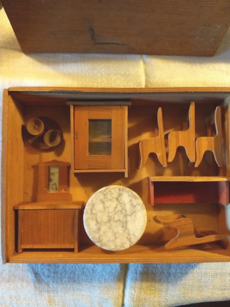 French 1920s Doll House Wood Furniture Miniature Dining Set Original Box