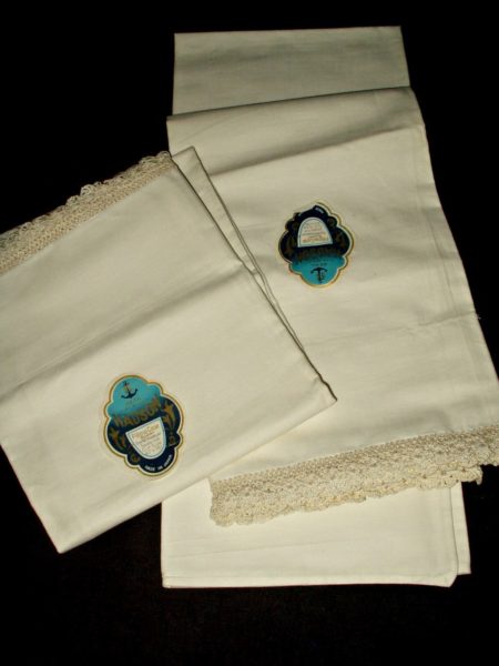 Pair Vintage 1920 1930 Hand Crochet Edge Pillowcases Unused With Label