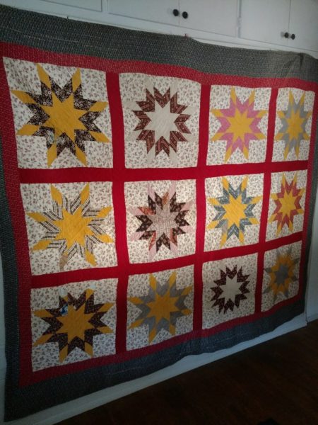 1890s Early 1900s Star Quilt Hand Stitched Quilted Calico Patchwork Piece As Is