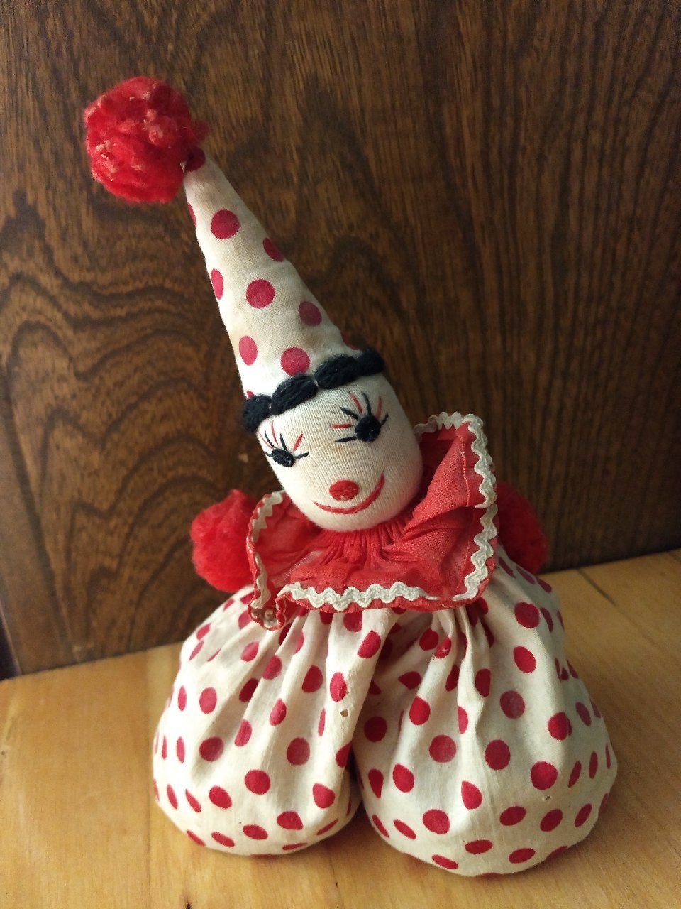 Vintage Sock Bean Bag Cloth Clown Doll 1940s Embroidery Face Toy The