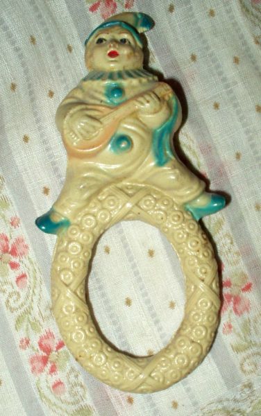 Vintage 1920 1930 Celluloid Baby Rattle Clown Jester Playing Mandolin