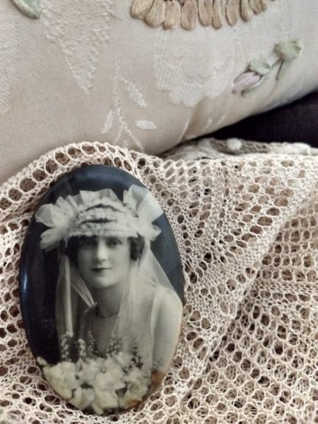 1920s Celluloid Photo Pocket Mirror Antique Vintage Bride
