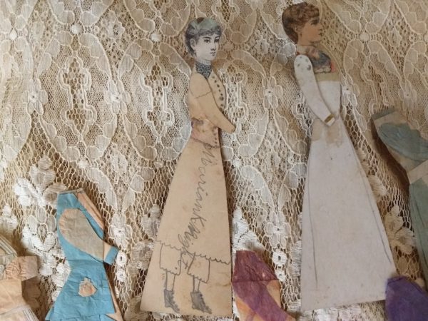 Victorian Two Paper Dolls 7 Crepe Paper Tissue Dresses Hand Made Doll Fashions