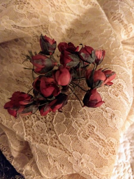 Artificial Fabric Flowers Wire Stem Vintage 1950's Tiny Roses Doll Millinery Hat