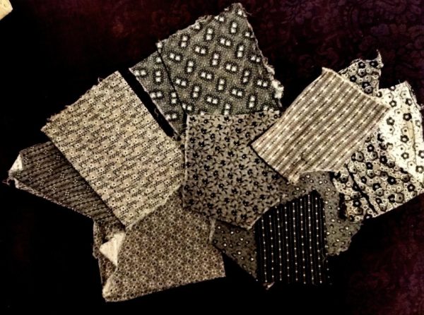 Antique 1900's Calico Fabric Scraps Gray Print Quilt Sewing Crafts