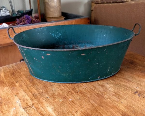 1920 Painted Green Depression Tin Metal Laundry Wash Tub Toy Primitive