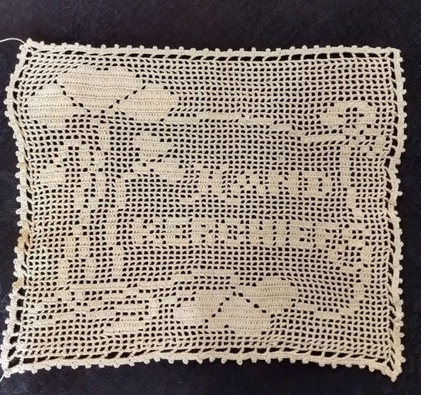 Vintge Hand Fillet Crochet Handkerchief Cover Edwardian Flower Motif
