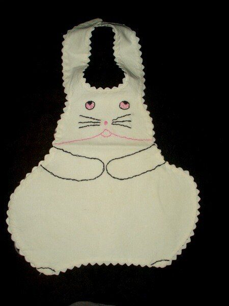 1920 1930 Adorable Vintage Hand Embroidery Rabbit Bunny Baby Bib