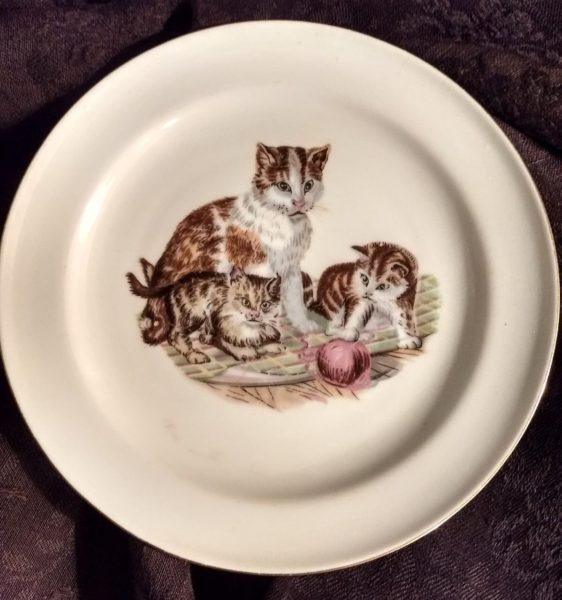 Vintage Czechoslovakia China Plate Transfer Cat Kittens Children Decorator