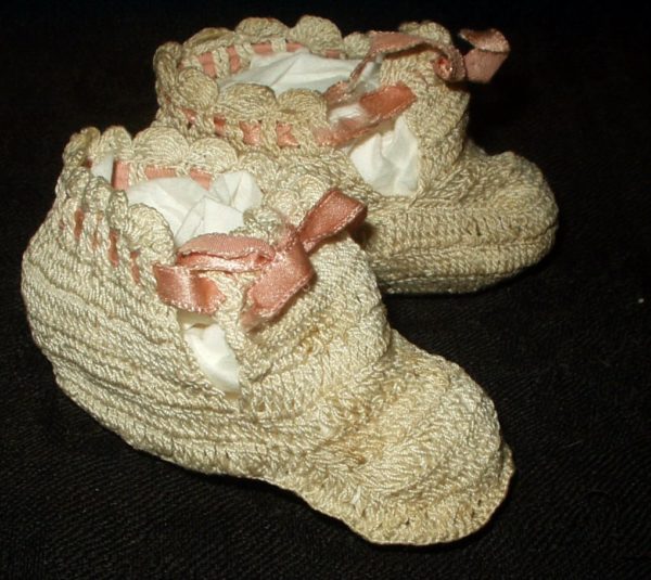Victorian Hand Knitted Doll Shoes Booties Slippers Ribbon Trim