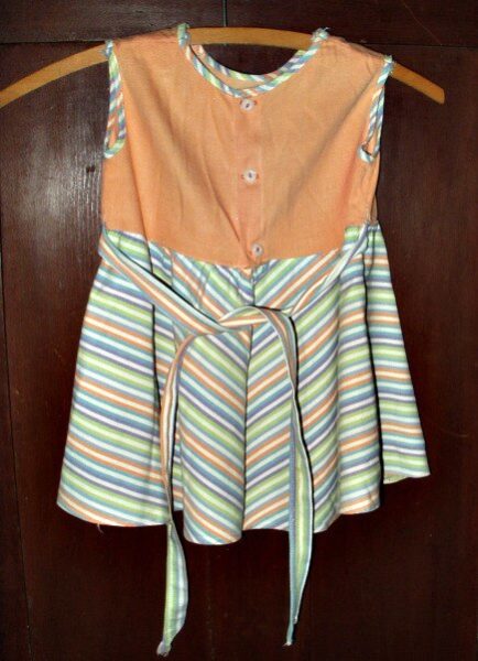 Vintage Dress Girl Child Home Sewn 1950 Summer Stripe Fabric
