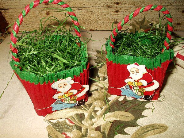 2 Vintage 1950s Christmas Crepe Paper Santa Nut Cups Old Store Stock