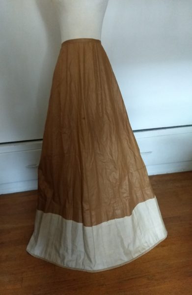 Antique Victorian Under Skirt Petticoat Brown Polished Cotton Fabric For Bustle