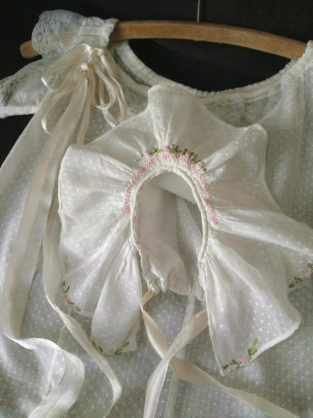 1930s Vintage Dotted Swiss Child Dress Matching Bonnet Embroidery Accent