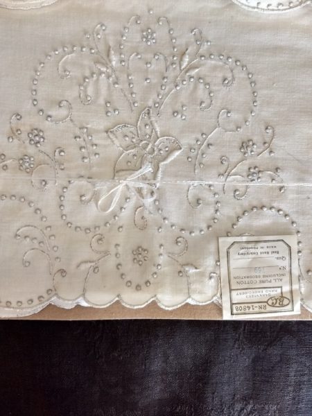 Vintage 1930s Madeira Pillowcases Unused Original Package Silver Tone Embroidery