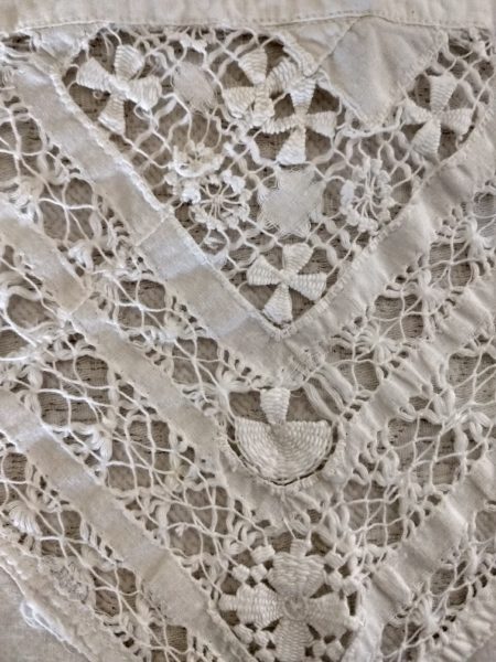 Victorian Edwardian Bed Sheet Drawn Lace Inset Hand Crochet Trim