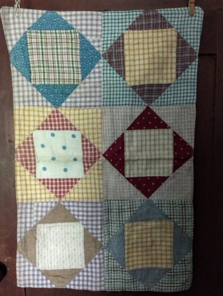 Vintage 1920 Doll Bed Quilt Check Fabrics Machine Stitched Country Charm
