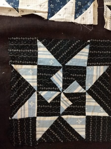4 Assorted Old 1900 Quilt Blocks Squares Blue Black Calico Shirting Fabrics