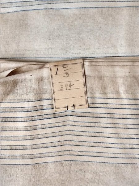 Early 1900 Remnant Fabric Sheer Stripe Tan Cream Yardage