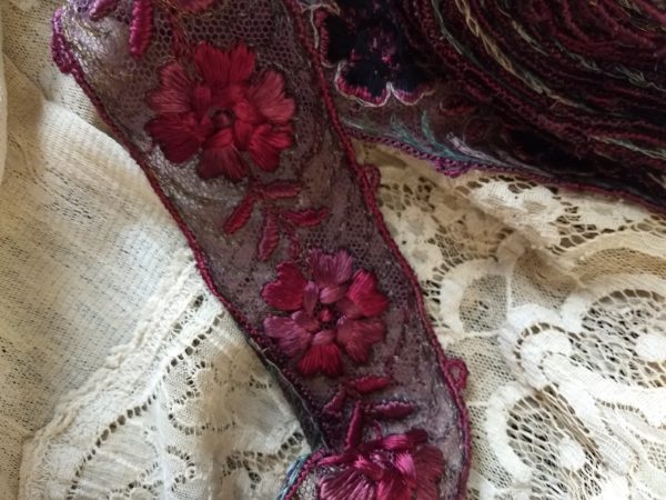 Edwardian Flapper Dress Trim Tulle Embroidery Metallic Plum Flower Sewing Crafts