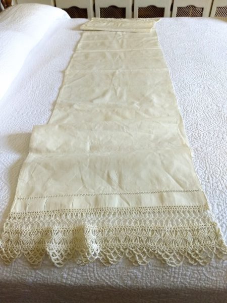 Antique Victorian Pillow Bolster Sham Linen Fabric Crochet Lace Edging Trim