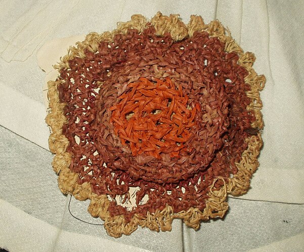 Vintage Raffia Crochet Doll Hat Rust Brown Cream 1912 Note Attached
