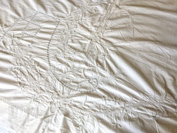 Victorian Edwardian Pillow Sham Bolster Layover Whitework Embroidery Drawn Thread