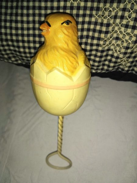 Vintage Celluloid Baby Rattle Yellow Chick Cracked Egg Antique 1920s