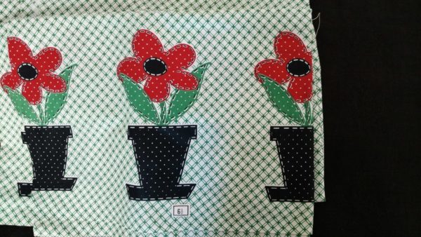 Vintage Cotton Fabric Yardage Green White Flower Pots Depression 1930s to 1950s