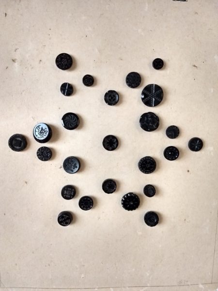 Victorian Black Glass Buttons On Collector Card 25 Assorted