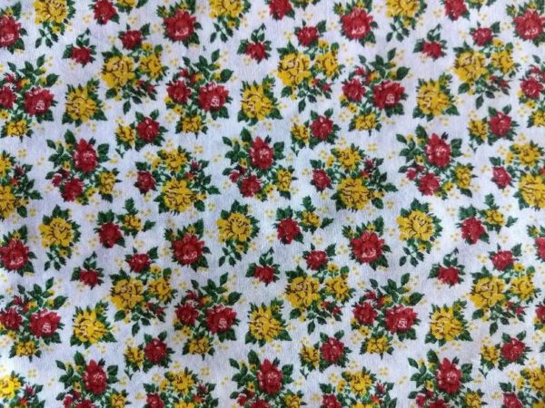 Vintage Yardage 1950's Red Yellow Small Print Cotton Dress Quilting Fabric Unused