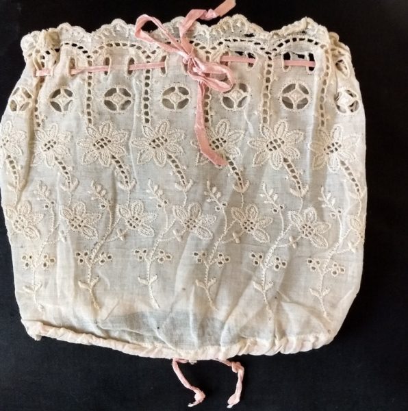 Cotton Eyelet Doll Camisole White Batiste Lace Trim Pink Ribbon Antique 1900's Underwear