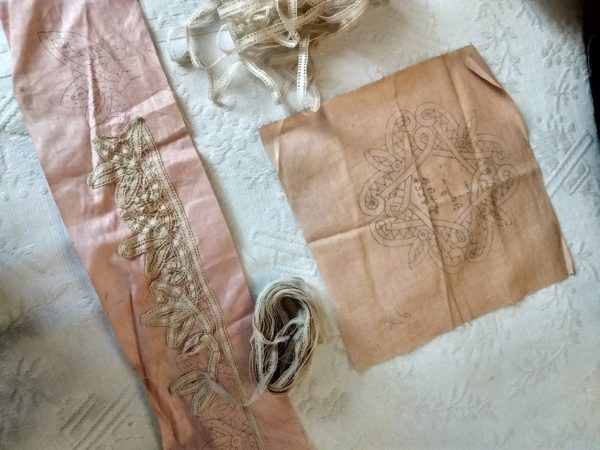 2 Antique Cloth Battenburg Lace Pattern Stencils Doily Collar Tape Lace Braid To Finish
