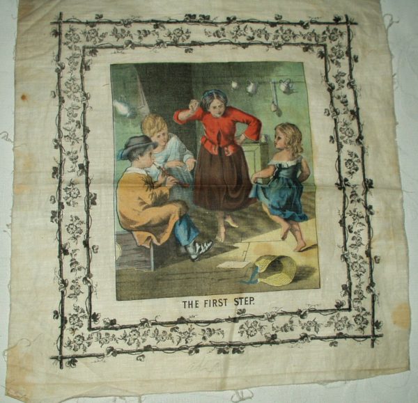 Vintage 1880 Chromolithograph Printed Handkerchief Learning To Dance